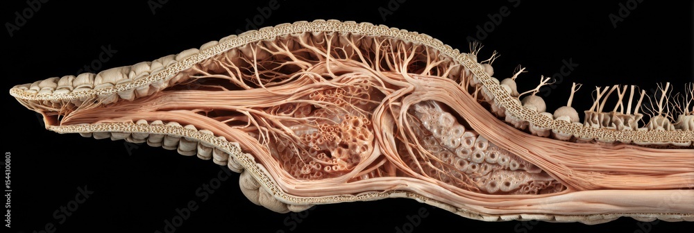 Fototapete Detailed Cross-Section Revealing Nerve Clusters in the Brain Stem Showcasing Intricate Anatomical Structures and Pathways