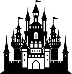 Fototapeta premium Fantasy Castle Silhouette Vector with Majestic Towers