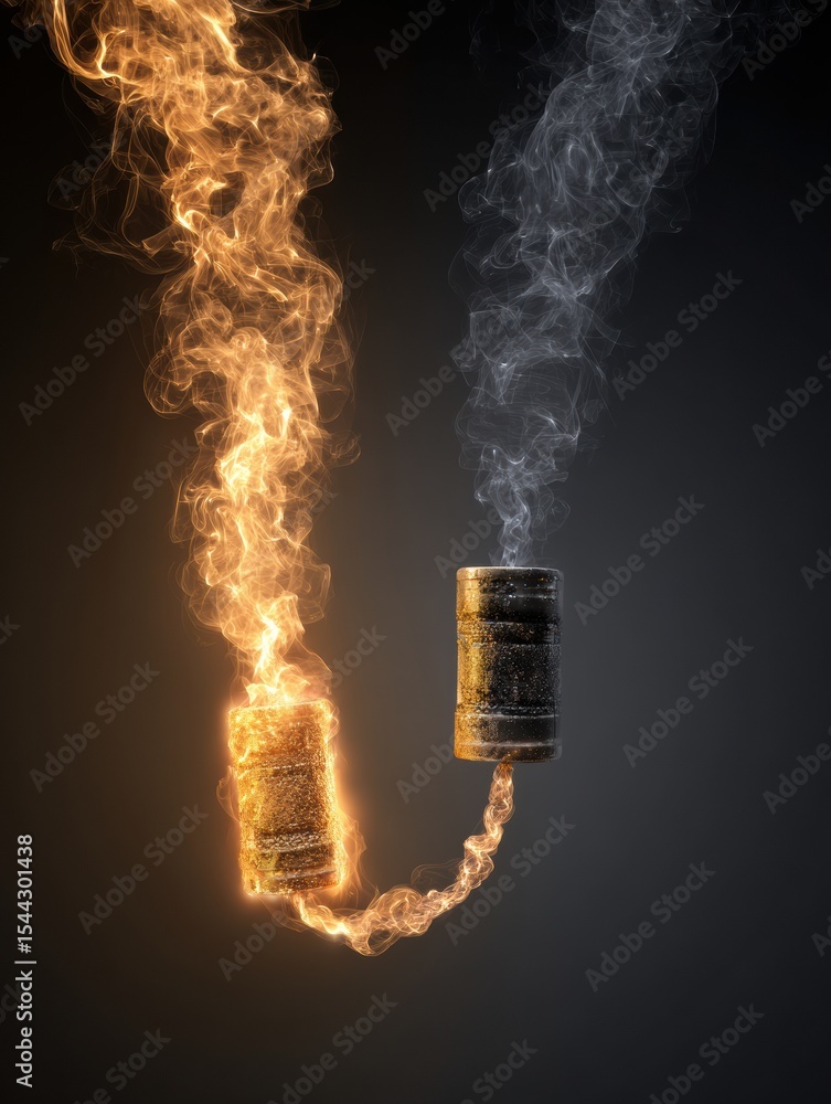 Aufkleber Burning Fuse Connects Two Empty Spaces While Smoke Rises in Contrasting Colors