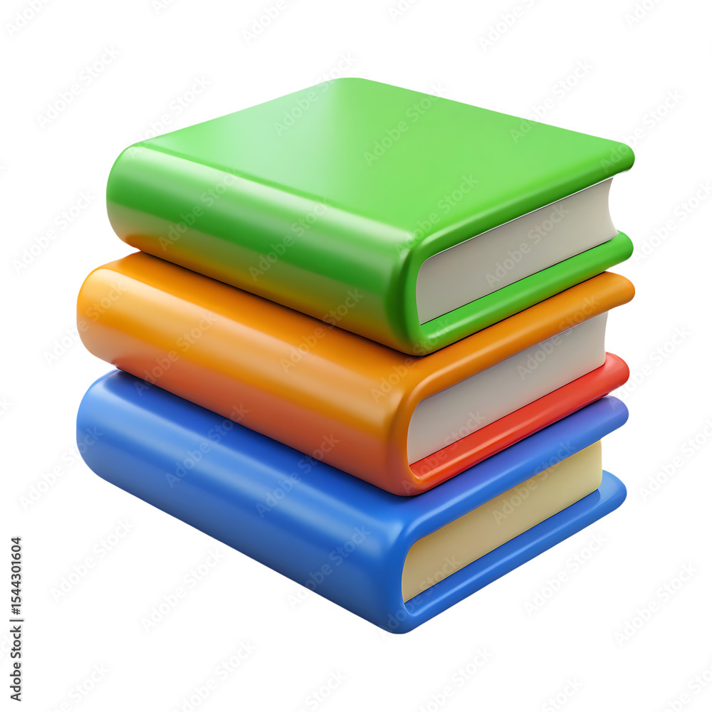 Poster stack of colorful books isolated on transparent background