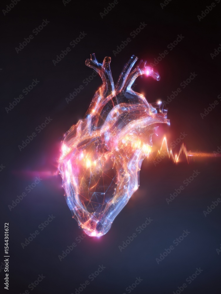 Aufkleber Glowing Abstract Heart With Dynamic Pulse Graph and Open Upper Space Creating a Vivid, Energetic Atmosphere