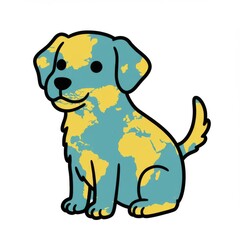 Fototapeta premium Cute Cartoon Puppy with World Map Pattern