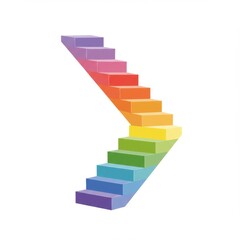 Obraz premium Colorful Rainbow Stairs Ascending on White Background