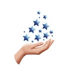 Hand Holding Glowing Blue Stars