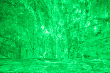 Wall interior background, studio and backdrops show products. with leaf shadow from window color green and white. background for text insertion and presentation of product	