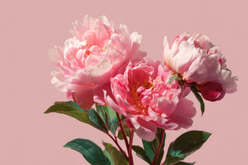 Beautiful pink peony roses on pink background