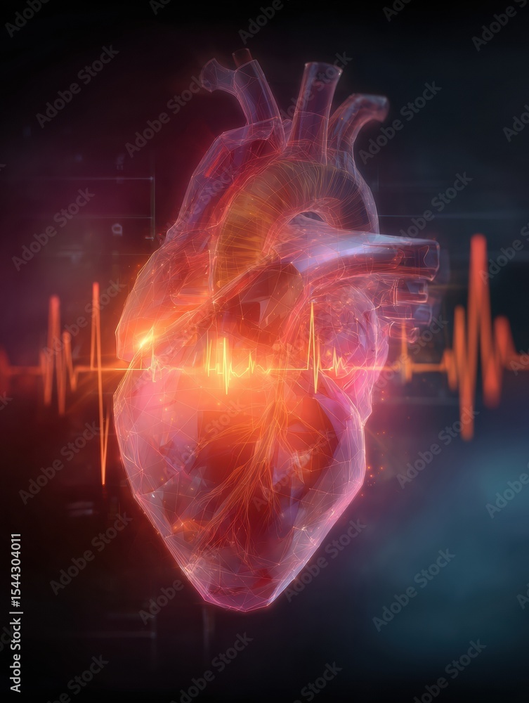 Aufkleber glowing heart with pulsating graph and dynamic energy in a vast open space