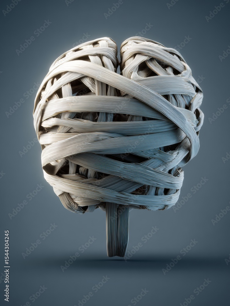 Aufkleber Conceptual Brain Design Made of Twisted Ribbons, Illustrating the Idea of Tension and Complexity in Thought Processes and Creativity