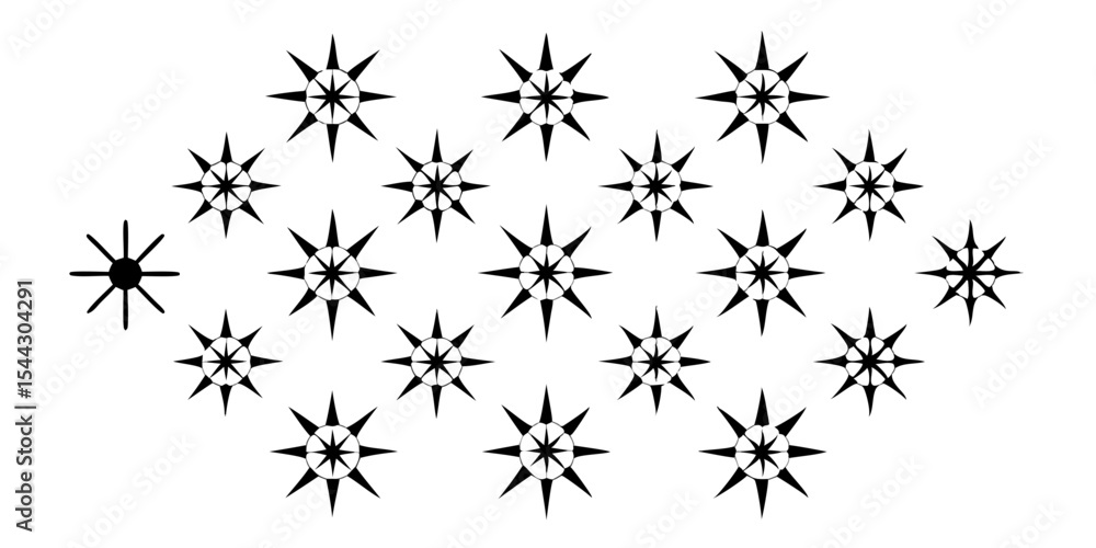 Poster black and white starburst pattern with one different starburst on a white background for design elem
