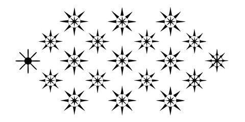 Black and White Starburst Pattern with One Different Starburst on a White Background for Design Elements