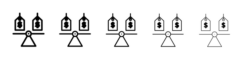 Compare price icon black and white vector sign