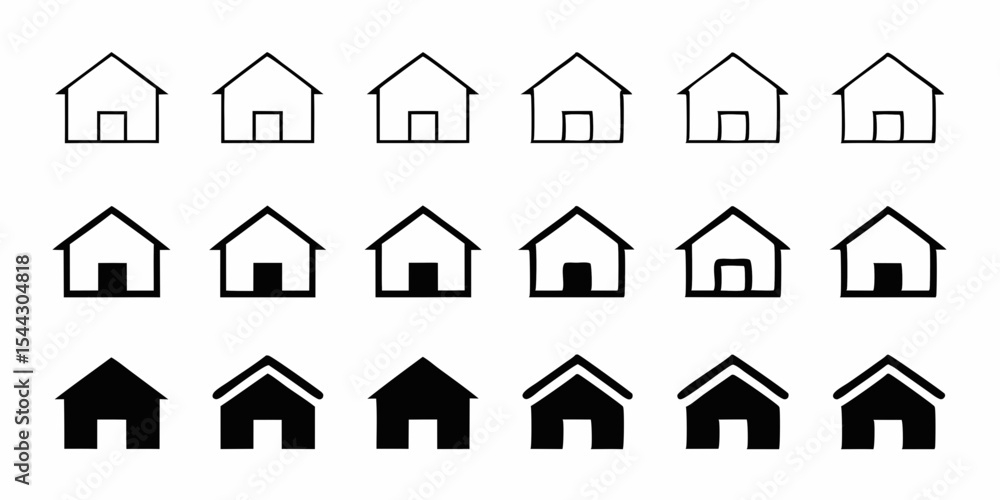 Poster collection of simple house icons in various styles and outlines for design and creative projects on 