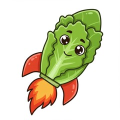 Obraz premium Cute Cartoon Lettuce Rocket Ship Illustration