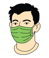 Young Man with Black Hair Wearing Green Mask