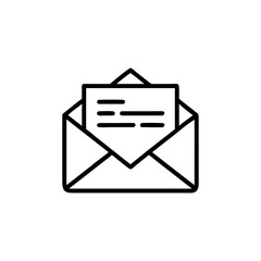 Simple line drawing of an open envelope with a letter inside showing text