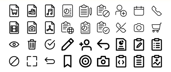 Black and White Icon Collection Document File Checklist Symbols