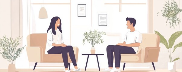 Mental health treatment concept. Stressed Asian patient talking with a personal psychologist, receiving empathy and support during therapy., Generative AI