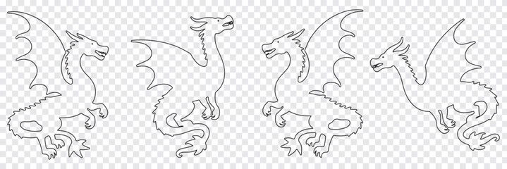 Dragon silhouette icon set. Vector of dragon silhouette. Black Dragon silhouette. mythology animal variety Design. EPS 10