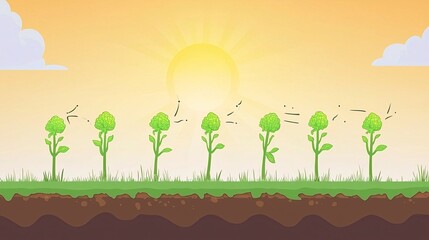 Obraz premium sequence illustration showing the brassica bean plant’s daily movement and growth from sunrise to sunset [Brassica beans]:[amazing plant] time lapse brassica bean plant movement sun tracking 