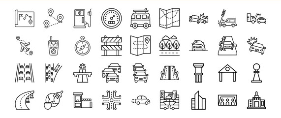 Black Line Icon Collection Transportation Travel Road Map Navigation
