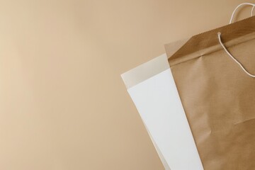 High Resolution Picture of Top View of Sale Letters with Paper Bag on Plain Background