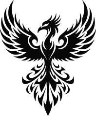 Phoenix Bird &ndash; Tribal Style Black and White Firebird Vector Silhouette