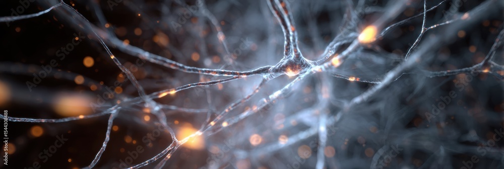 Aufkleber close-up view of abstract synaptic space highlighting light pulses and neural connections in a dynam