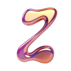 Letter z png holographic fluid chrome font transparent background