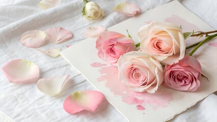 pink roses and gift box Rose Pink and Ivory Watercolor Pastel Background