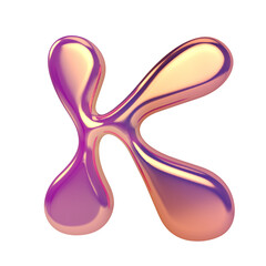 Letter k png holographic fluid chrome font transparent background