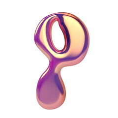 Letter p png holographic fluid chrome font transparent background