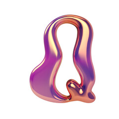 Letter q png holographic fluid chrome font transparent background