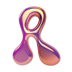 Letter r png holographic fluid chrome font transparent background