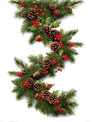 Festive Holiday Garland with Pine Cones, Berries, and Evergreen Foliage Ideal for Christmas Decorations and Winter Celebrations