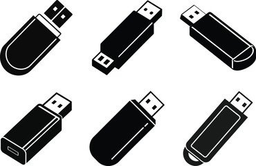 Usb silhouette vector illustration Set
