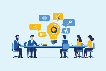  Collaborative Business Team Brainstorming Innovative Ideas and Strategies for Workplace Productivity, Enhancing Success Through Effective Problem-Solvingflat vector illustration