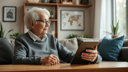 Elderly person learning to use voice-assisted AI home technology