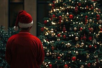 Flawless Picture of Human in Santas Suit Near Christmas Tree