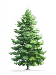 Fototapeta premium Lush Green Pine Tree Against White Background, Perfect for Nature Themes and Outdoor Spring and Summer Concepts
