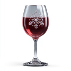 Elegant wine glass with snowflake design filled with red beverage, perfect for winter celebrations and festive gatherings
