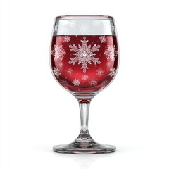Elegant glass with festive red drink and decorative snowflake pattern for winter holiday celebrations and seasonal gatherings