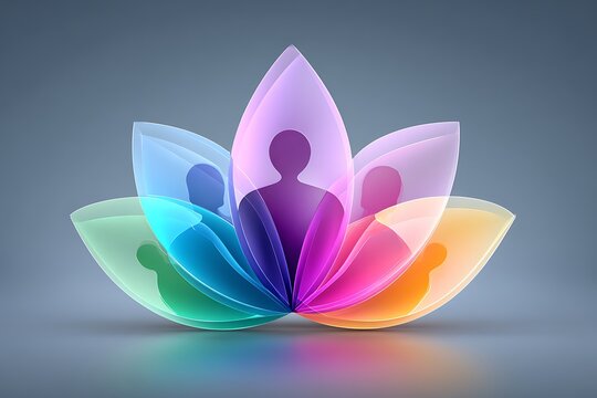 Colorful lotus flower design with human silhouettes