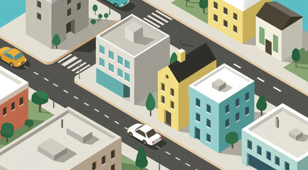 Minimalist Isometric City Block Illustration