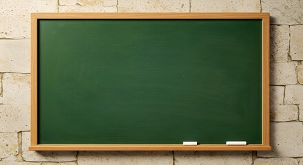Empty blank green blackboard green board education concept green chalkboard framed in wood, perfect for classroom. green background