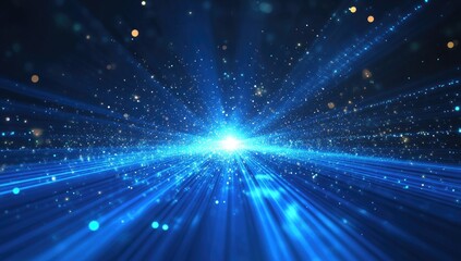 Obraz premium A vibrant blue, digital space. Light rays burst outward