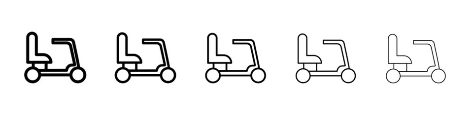 Electric wheelchair scooter icon black and white vector sign