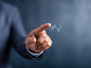 Hand executive interacting transparent stock chart business finance technology growth Confident executive hand interacting with transparent stock