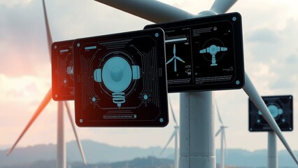 Futuristic AI Wind Turbines with Digital Monitoring