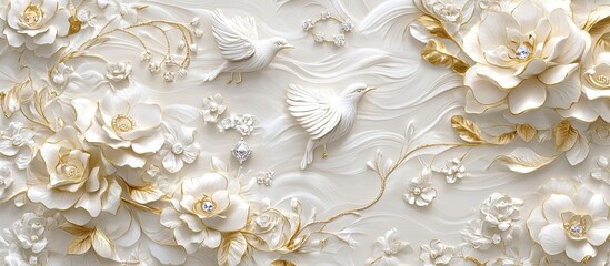 Ornate white floral and bird relief design