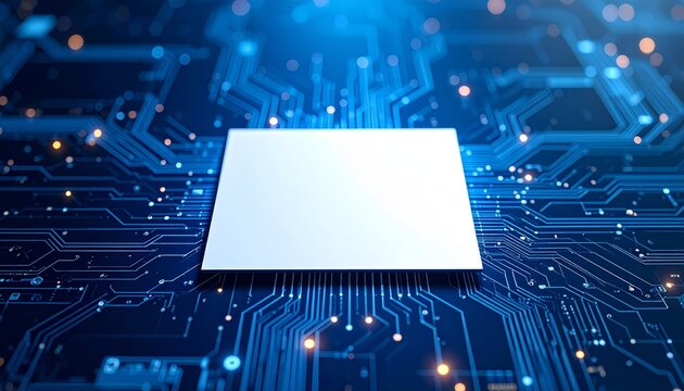 Blank white paper on circuit board, a background for technology concepts and innovations